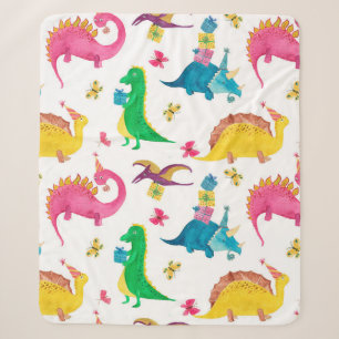 Watercolor painting seamless pattern with dinosaur sherpa blanket