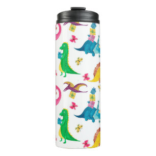 Watercolor painting seamless pattern with dinosaur thermal tumbler