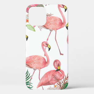 Watercolor painting seamless pattern with flamingo iPhone 12 case