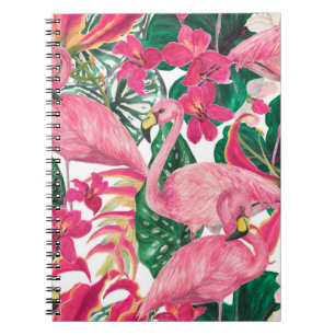 Watercolor painting seamless pattern with flamingo notebook