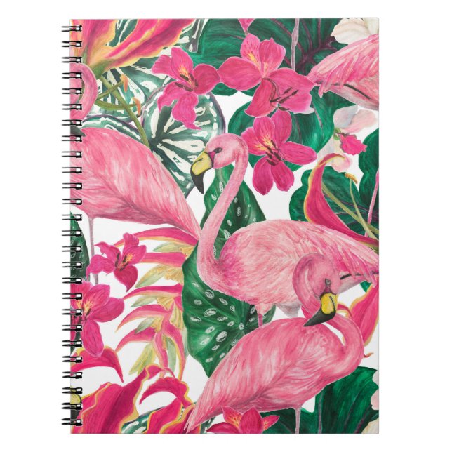 Watercolor painting seamless pattern with flamingo notebook (Front)