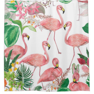 Watercolor painting seamless pattern with flamingo shower curtain