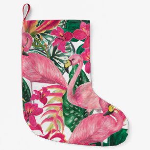 Watercolor painting seamless pattern with flamingo small christmas stocking