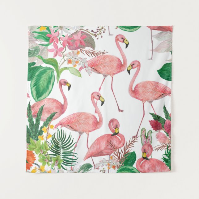 Watercolor painting seamless pattern with flamingo tapestry (Front)