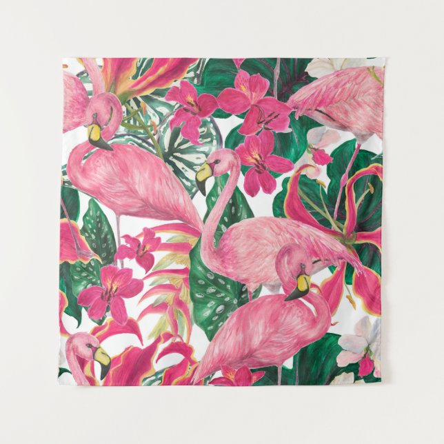Watercolor painting seamless pattern with flamingo tapestry (Front)