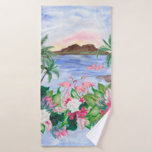 Watercolor painting seamless pattern with hawaiian bath towel