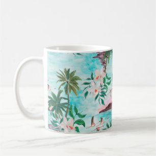 Watercolor painting seamless pattern with hawaiian coffee mug