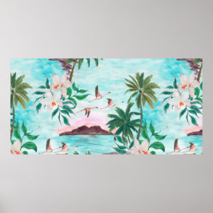 Watercolor painting seamless pattern with hawaiian poster