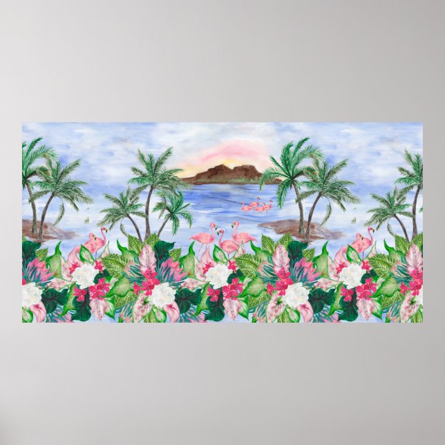 Watercolor painting seamless pattern with hawaiian poster (Front)