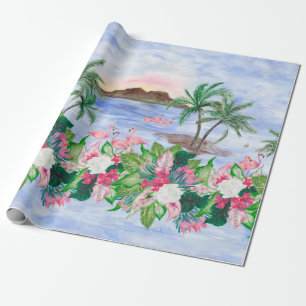 Watercolor painting seamless pattern with hawaiian wrapping paper