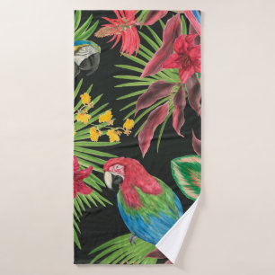 Watercolor painting seamless pattern with parrots bath towel