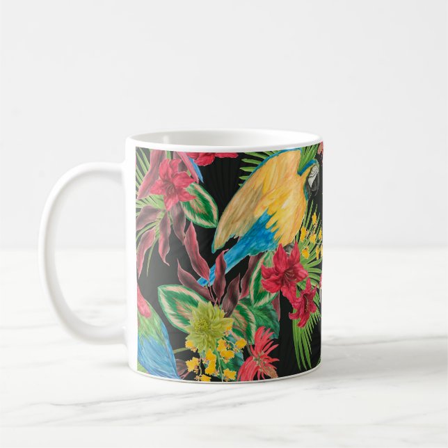 Watercolor painting seamless pattern with parrots  coffee mug (Left)