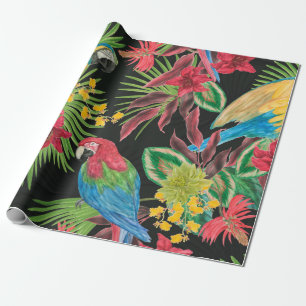 Watercolor painting seamless pattern with parrots wrapping paper