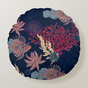 Watercolor painting seamless pattern with red lion round cushion