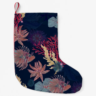 Watercolor painting seamless pattern with red lion small christmas stocking