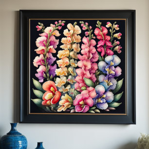 Watercolor Painting Snapdragons Flowers Floral 1:1 Poster