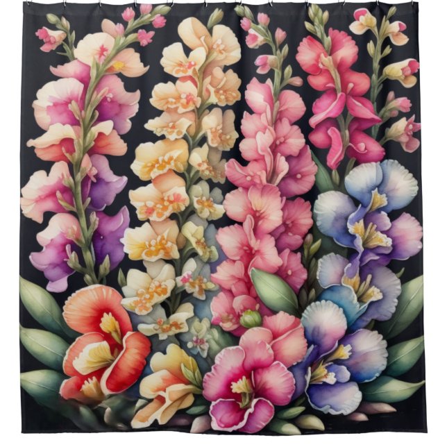 Watercolor Painting Snapdragons Flowers Floral Shower Curtain (Front)
