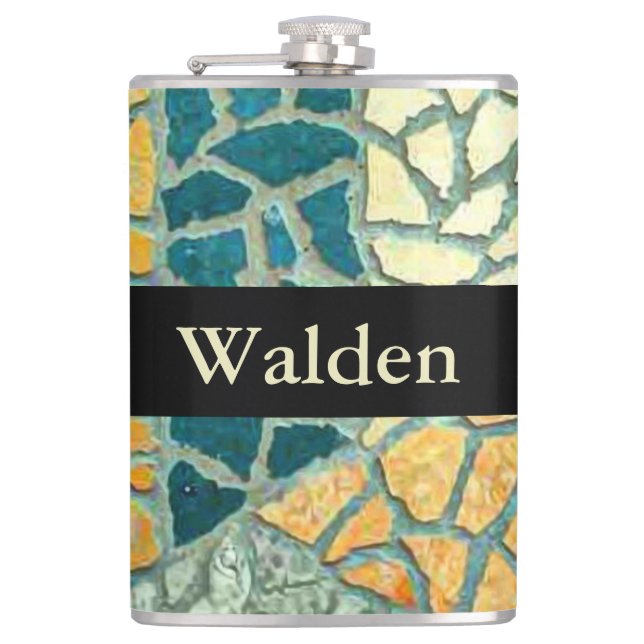 Watercolor Painting Stone Mosaic + your ideas Hip Flask (Front)