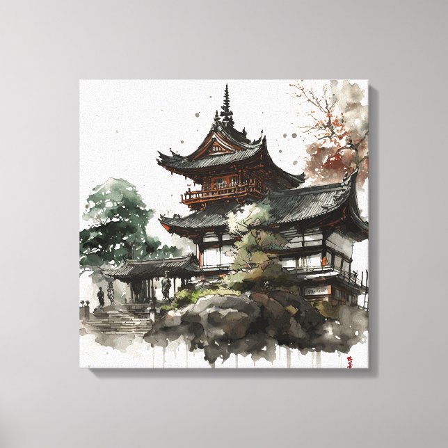 Watercolor painting style of a japanese temple canvas print (Front)
