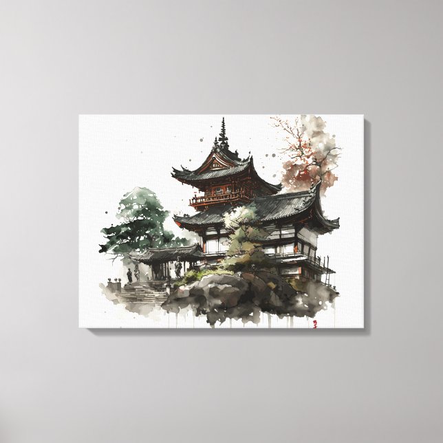 Watercolor painting style of a japanese temple canvas print (Front)