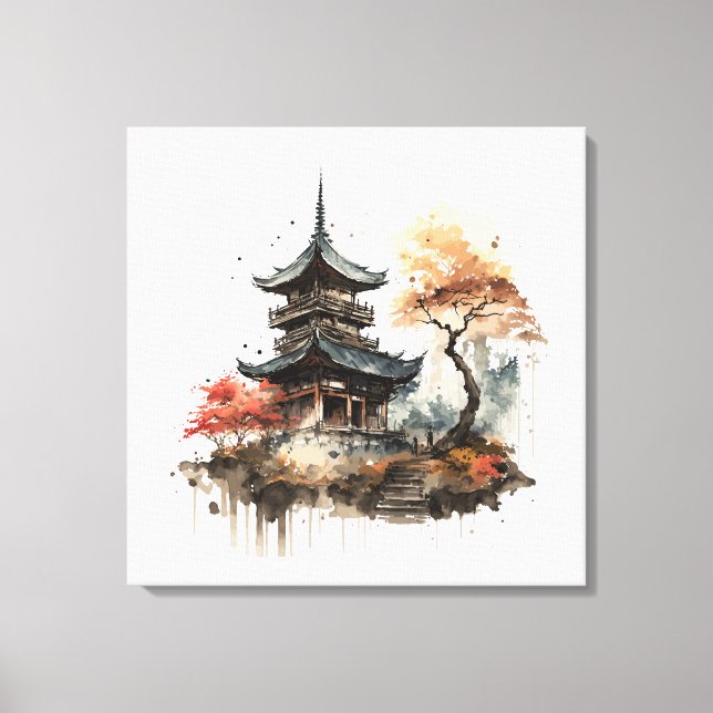Watercolor painting style of a japanese temple canvas print (Front)
