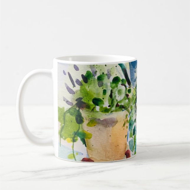 Watercolor painting , summer garden and Lawanda  Coffee Mug (Left)