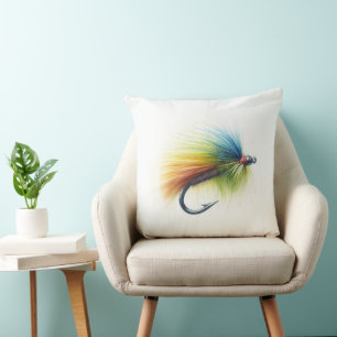 Watercolor Painting Trout Fly Fishing Throw Pillow