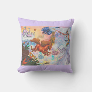 Watercolor Painting Unicorn Opal Fairy Dragon Fire Cushion