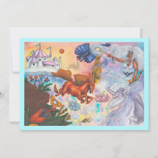 Watercolor Painting Unicorn Opal Fairy Dragon Fire Invitation