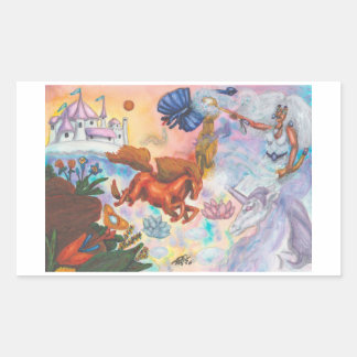 Watercolor Painting Unicorn Opal Fairy Dragon Fire Rectangular Sticker