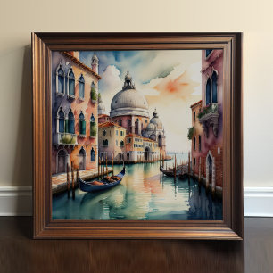 Watercolor Painting Venice City Scene Gondola 1:1 Poster