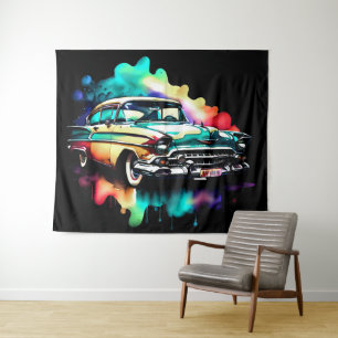Watercolor Painting Vintage Car Tapestry