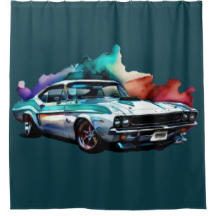 Watercolor Painting Vintage Muscle Car Shower Curtain