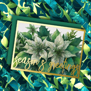 Watercolor Painting White Poinsettia Christmas Foil Holiday Card