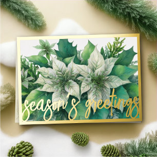 Watercolor Painting White Poinsettia Christmas Holiday Card