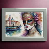 Watercolor Painting Woman Venetian Mask III