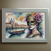 Watercolor Painting Woman Venetian Mask IV