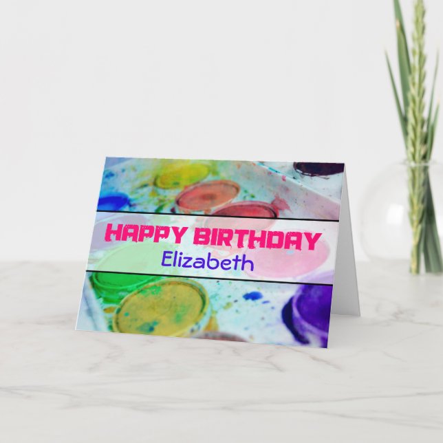 Watercolor Paints Personalised Happy Birthday Card (Front)