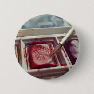 Watercolor paints photographic print. 6 cm round badge