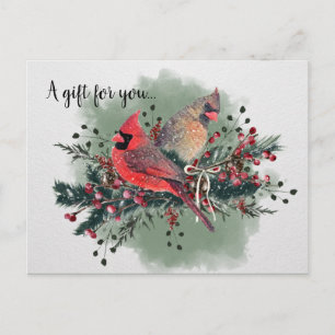 Watercolor Pair of Cardinals Christmas Design Postcard