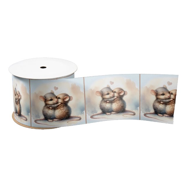 Watercolor Pair of Mice Hugging Satin Ribbon (Spool)
