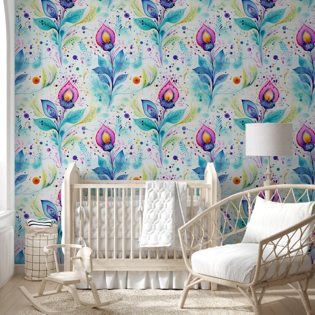 Watercolor Paisley Bloom Pattern Wallpaper (Kids)