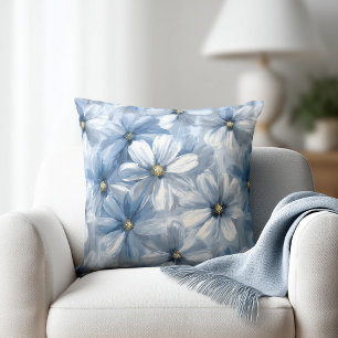 Watercolor Pale Blue Floral Cushion