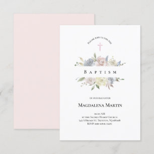 watercolor pale flowers Baptism Invitation