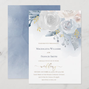 watercolor pale flowers wedding invitation