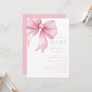 Watercolor Pale Pink Ribbon Baby Shower Invitation