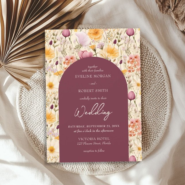 Watercolor pale purple and yellow wild flowers invitation (Watercolor pale purple and yellow wild flowers invitation)