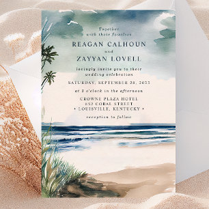 Watercolor Palm And Beach Grass Wedding Invitation