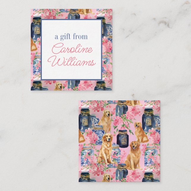 Watercolor Palm Beach Golden Retrievers Ginger Jar Card (Front/Back)