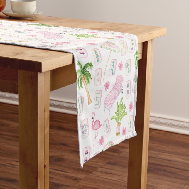 Watercolor Palm Beach Mahjong Short Table Runner (In Situ)